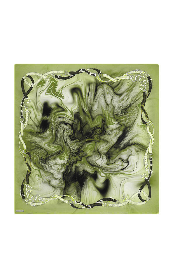 Green Belt Pattern Sura Silk Square Scarf - 1