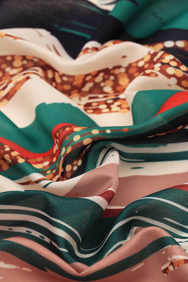 Green Brush Pattern Soft Square Scarf - 3