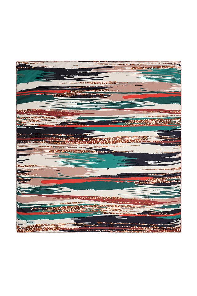 Green Brush Pattern Soft Square Scarf - Bursa İpek