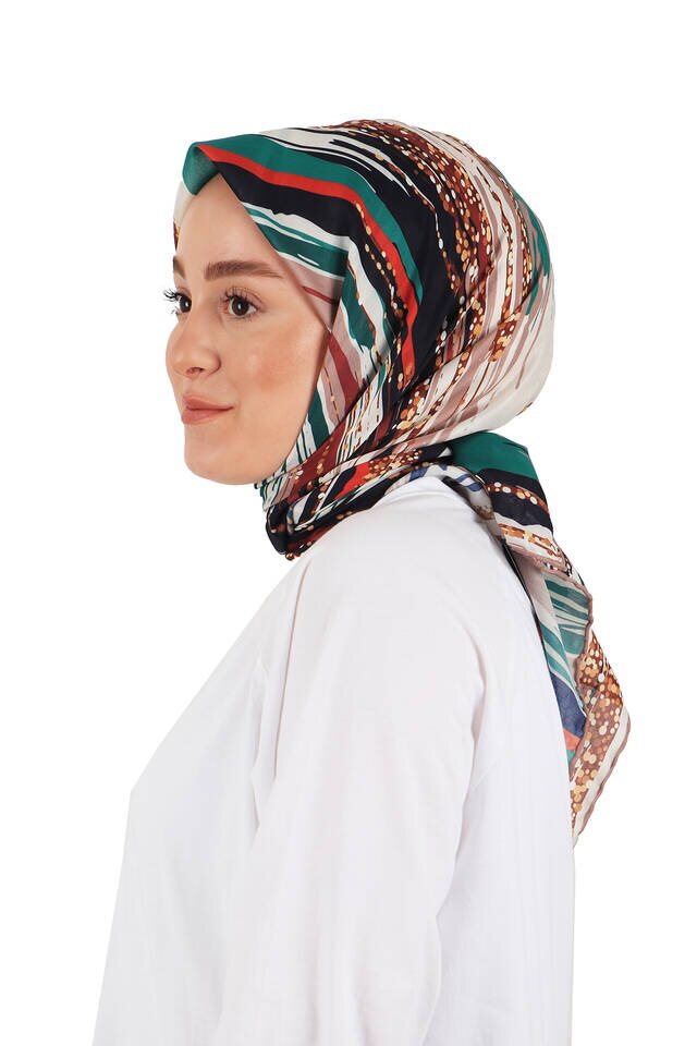 Green Brush Pattern Soft Square Scarf - 2