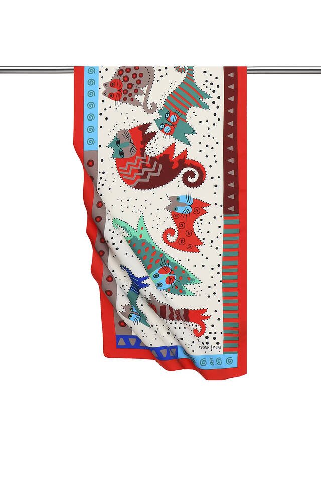 Green Claret Red Patterned Silky Foulard 