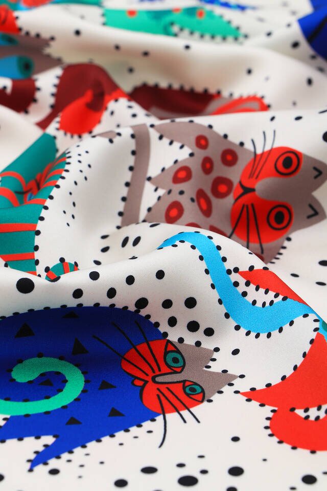 Green Claret Red Patterned Silky Foulard - 3