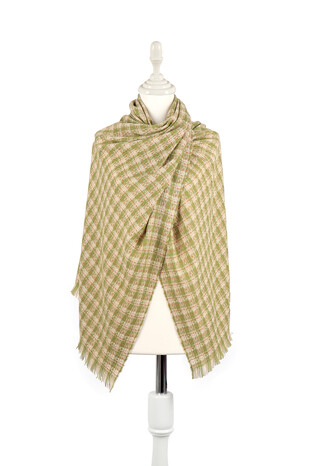 Green Cream Plaid Pattern Winter Shawl 