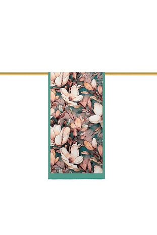 Green Daffodil Pattern Silk Foulard - Thumbnail