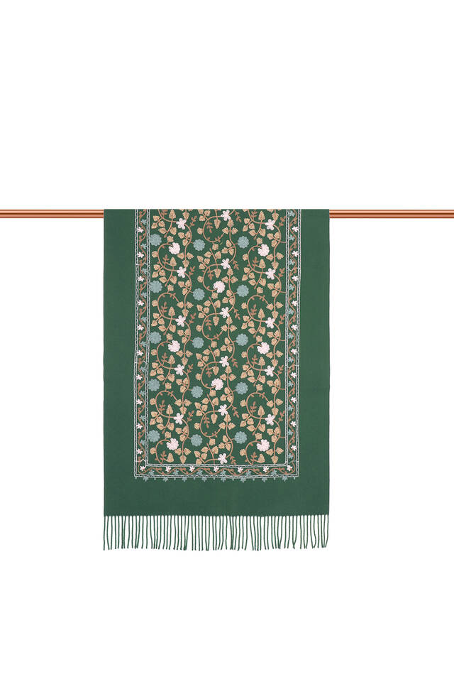 Green Embroidered Winter Shawl - 3