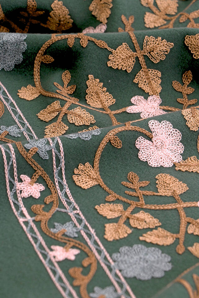 Green Embroidered Winter Shawl - 4