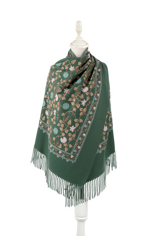 Green Embroidered Winter Shawl - Thumbnail