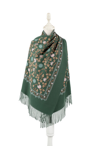 Green Embroidered Winter Shawl 