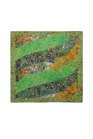 Green Flowers Pattern Silk Pocket Square - Thumbnail