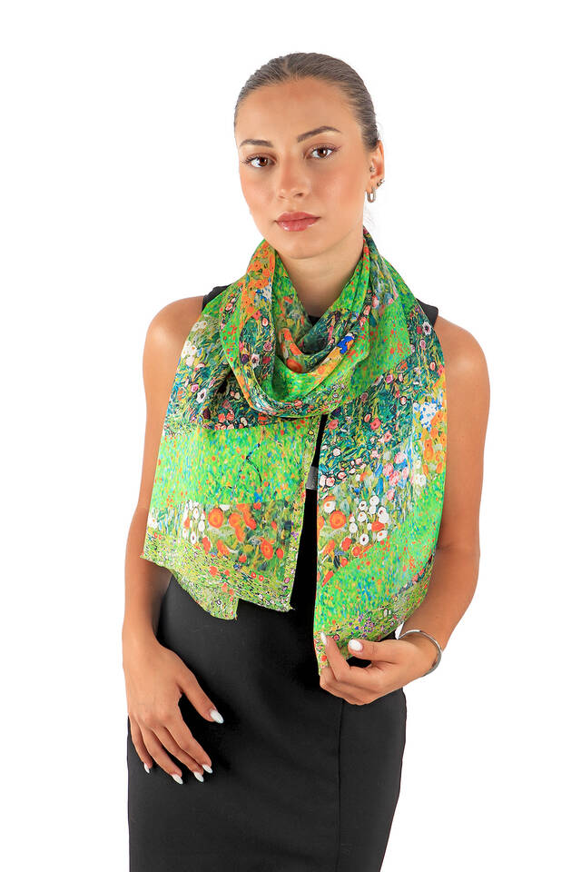 Green Flowers Silk Table Foulard - 2