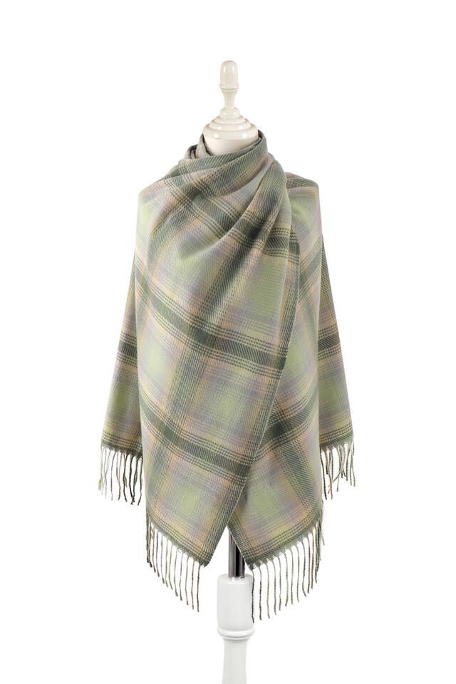 Green Gray Patterned Winter Shawl - 1