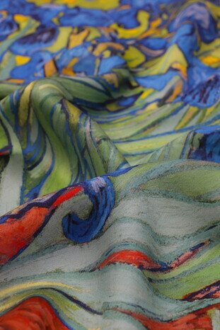 Green Irises Pattern Silk Pocket Square - Thumbnail