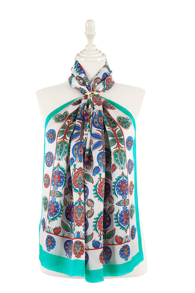 Green Iznik Pattern Silk Foulard 