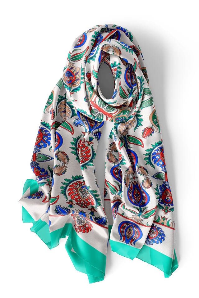 Green Iznik Pattern Silk Foulard - 3