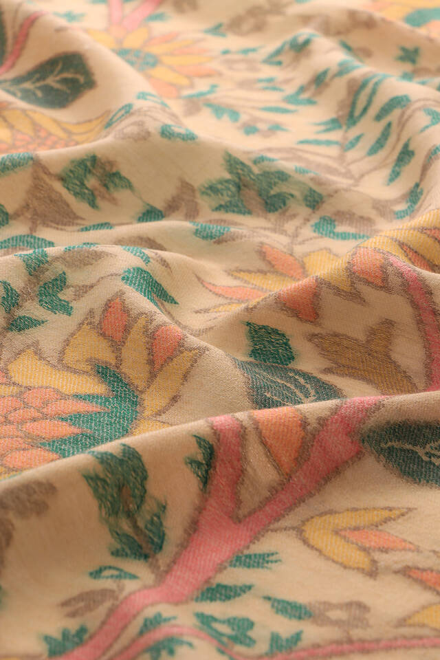 Green Jacquard Patterned Wool Shawl - 4