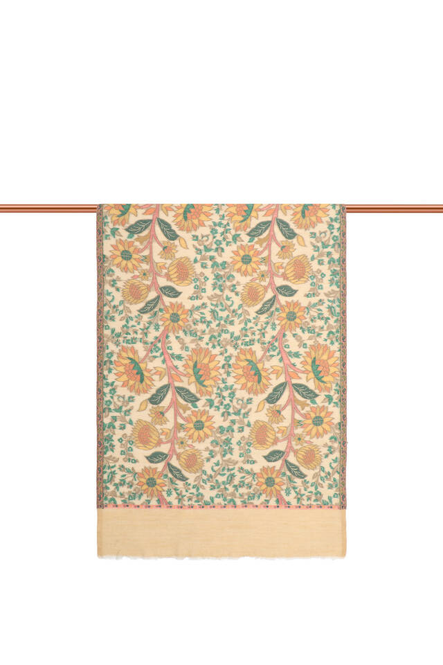 Green Jacquard Patterned Wool Shawl - 3