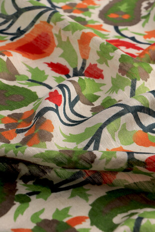 Green Kani Pattern Silk Foulard - Thumbnail