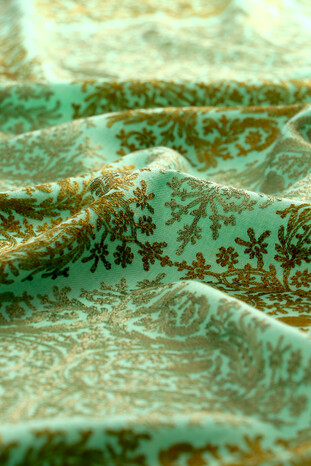 Green Khaki Embroidered Suzani Wool Shawl - Thumbnail