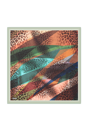 Green Leopard Pattern Soft Square Scarf - Thumbnail
