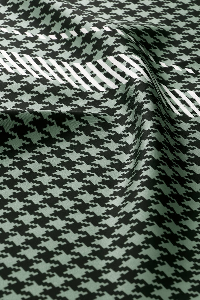 Green Line Houndstooth Pattern Twill Silk Square Scarf - 3