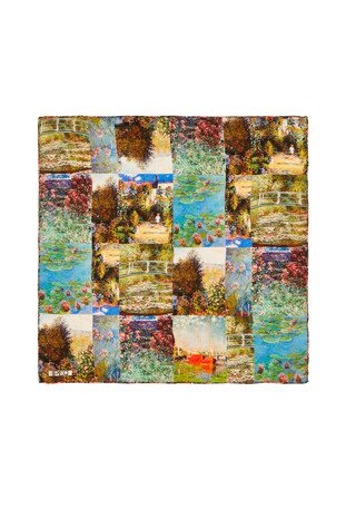 Green Monet Collage Pattern Silk Pocket Square - Thumbnail