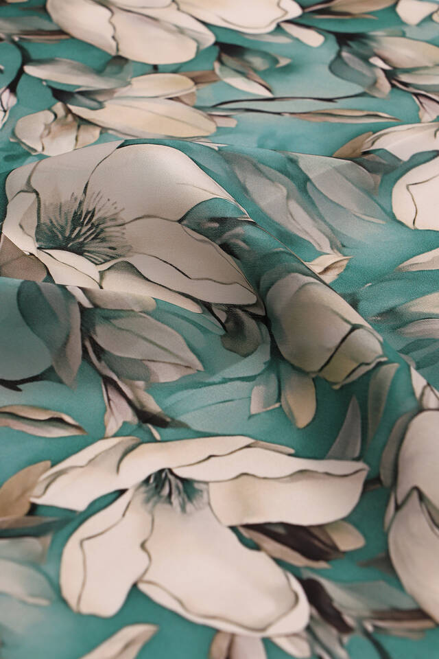 Green Narcissus Pattern Silk Pocket Square - 3