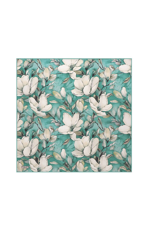 Green Narcissus Pattern Silk Pocket Square - Bursa İpek