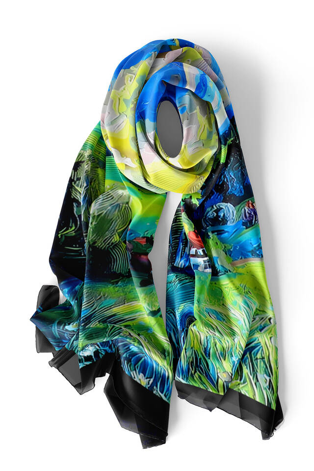 Green Nature Pattern Silk Foulard - 4