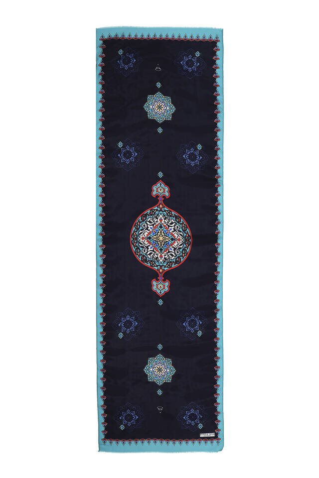 Green Navy Blue Belly Voile Silk Foulard - 4