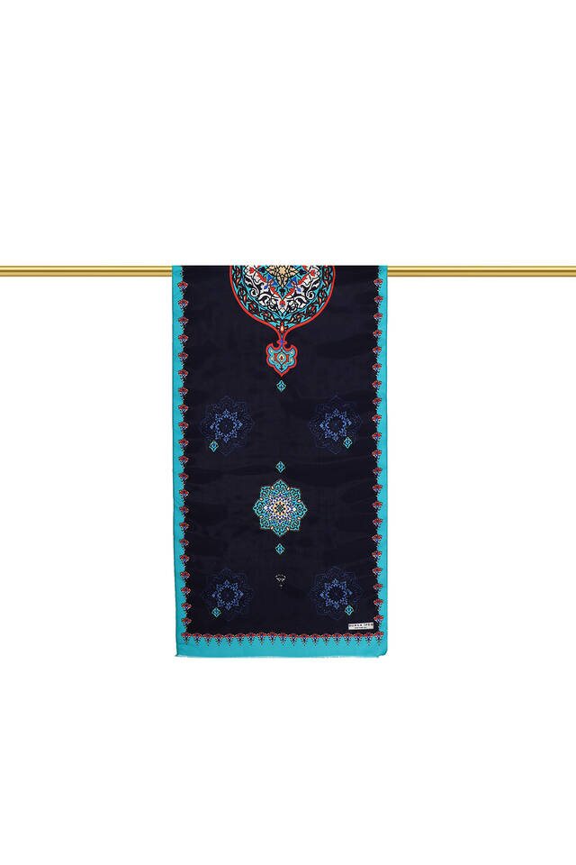 Green Navy Blue Belly Voile Silk Foulard - 2