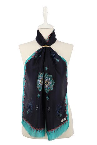 Green Navy Blue Belly Voile Silk Foulard 