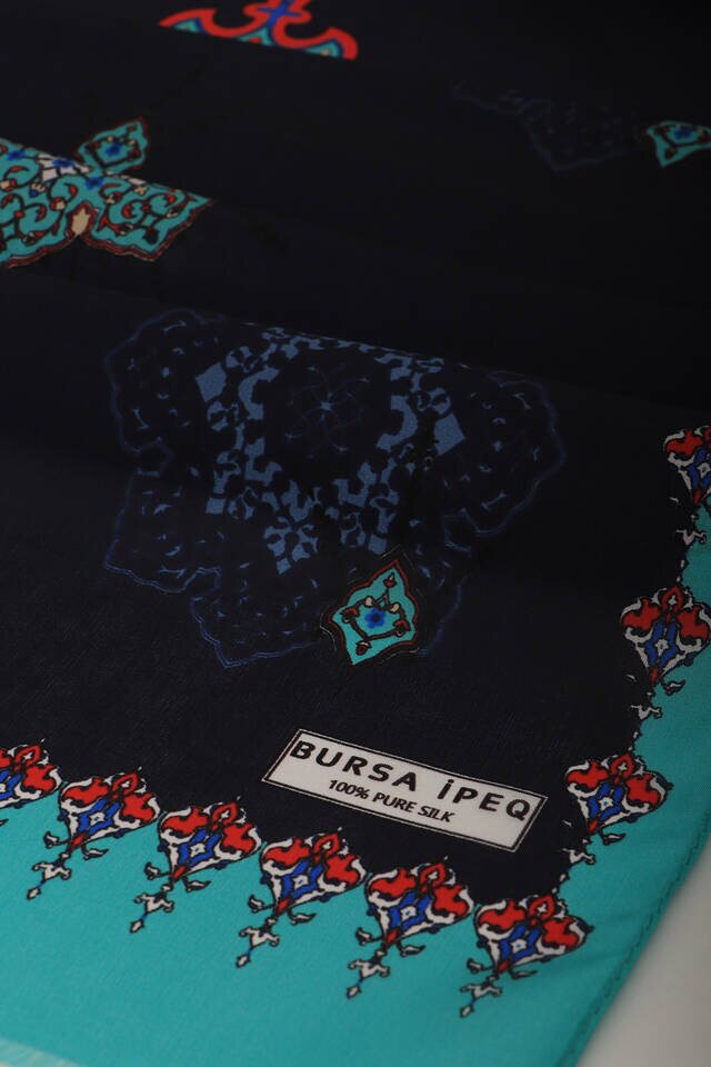 Green Navy Blue Belly Voile Silk Foulard - 3