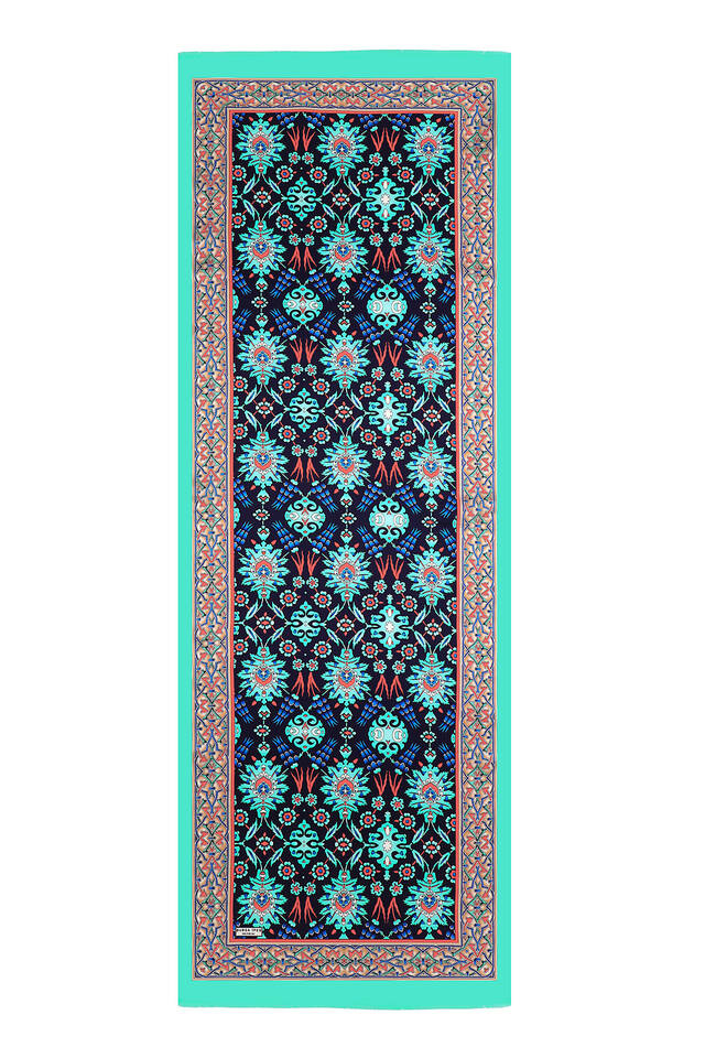 Green Navy Blue Tile Tulip Silk Foulard - 4