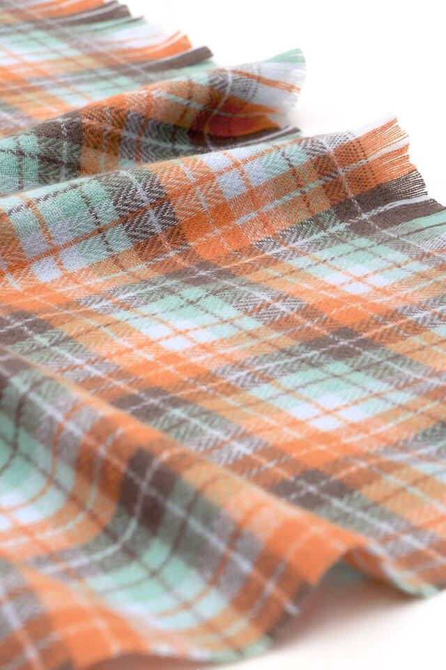 Green Orange Plaid Pattern Winter Shawl - 4