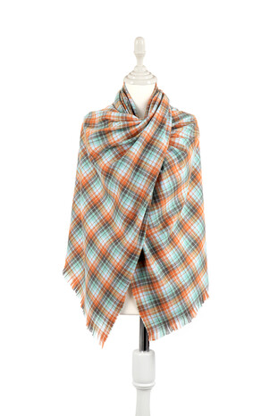 Green Orange Plaid Pattern Winter Shawl 