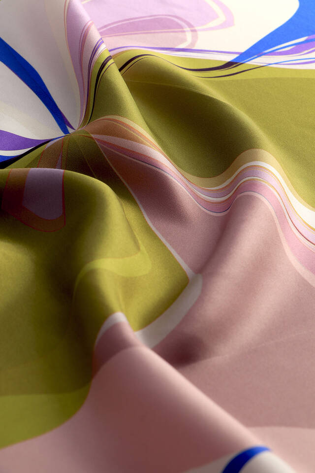 Green Orchid Pattern Twill Silk Square Scarf - 3