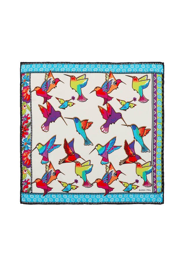 Green Purple Patterned Silky Pocket Square - 1