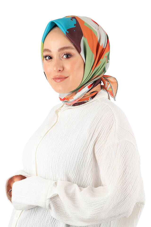 Green Puzzle Pattern Soft Square Scarf - 2