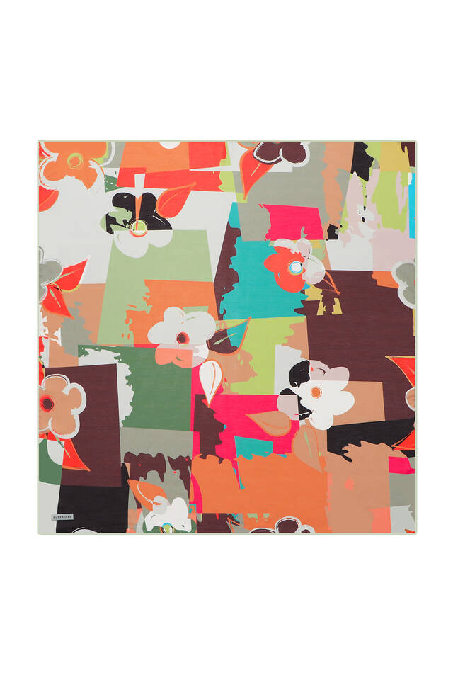 Green Puzzle Pattern Soft Square Scarf - Bursa İpek