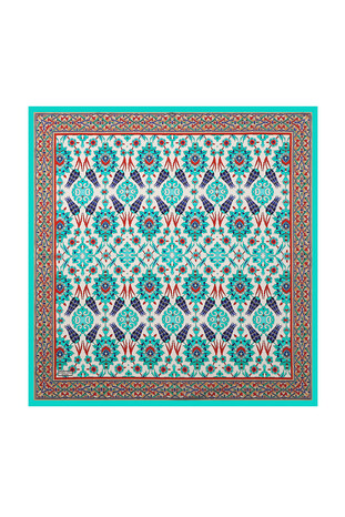 Green Red Tile Tulip Pattern Silk Square Scarf 