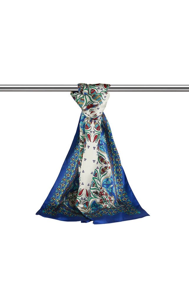 Green Saks Tile Tulip Pattern Narrow Silky Foulard - 3