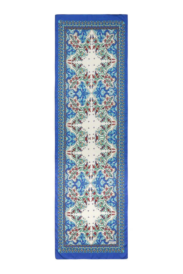 Green Saks Tile Tulip Pattern Narrow Silky Foulard - 4