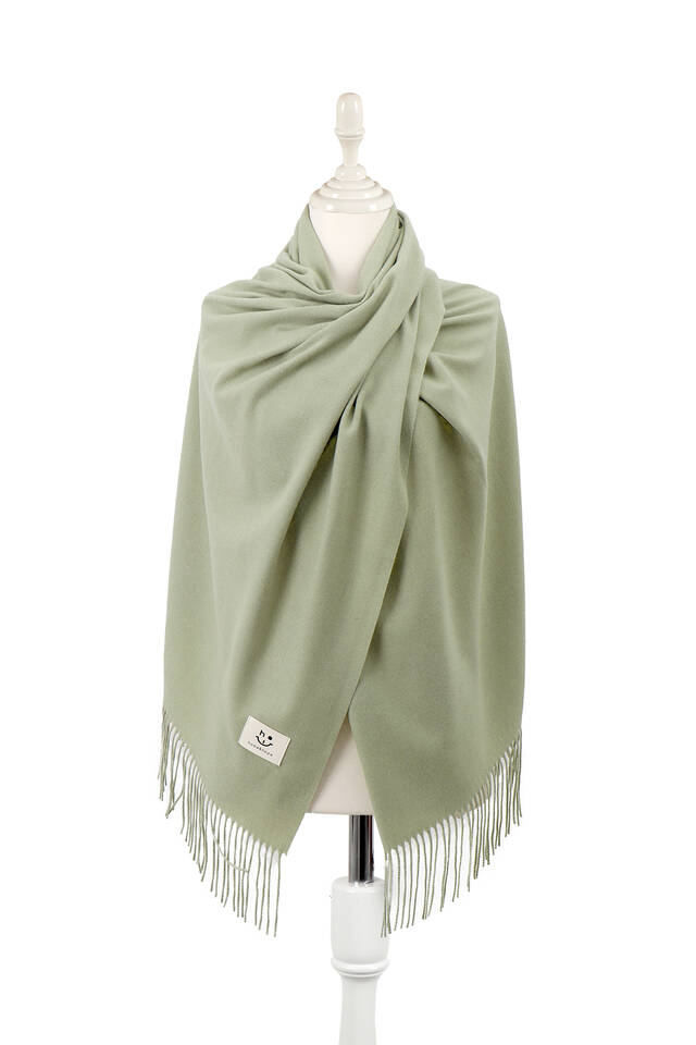 Green Solid Color Winter Shawl - Bursa İpek