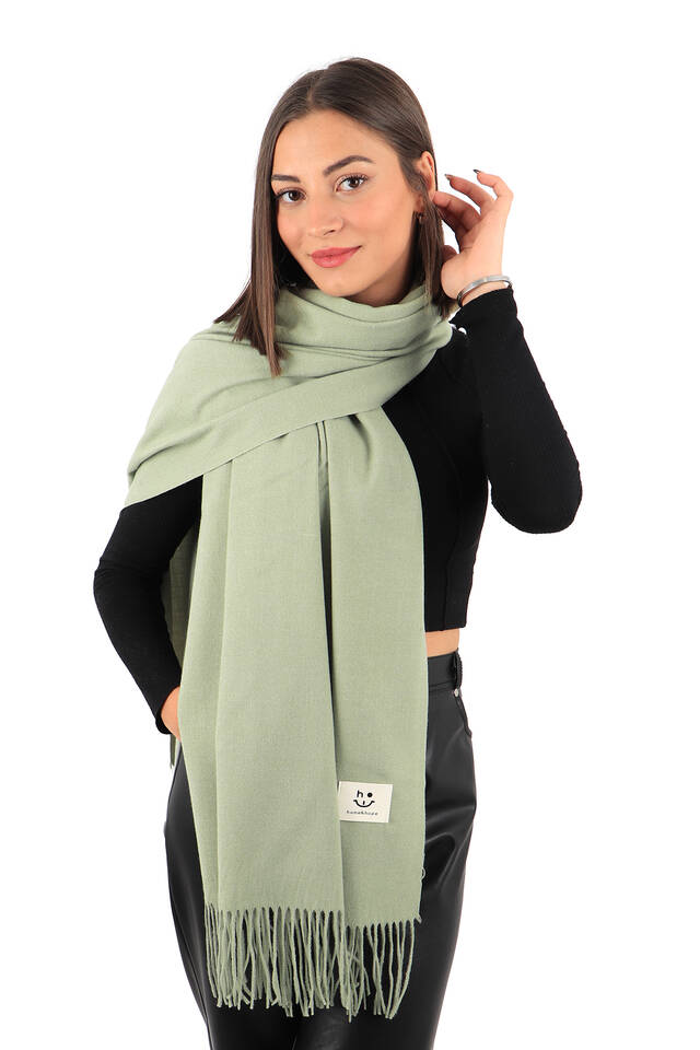 Green Solid Color Winter Shawl - 2