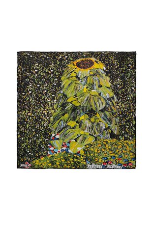 Green Sunflower Pattern Silk Pocket Square - Thumbnail