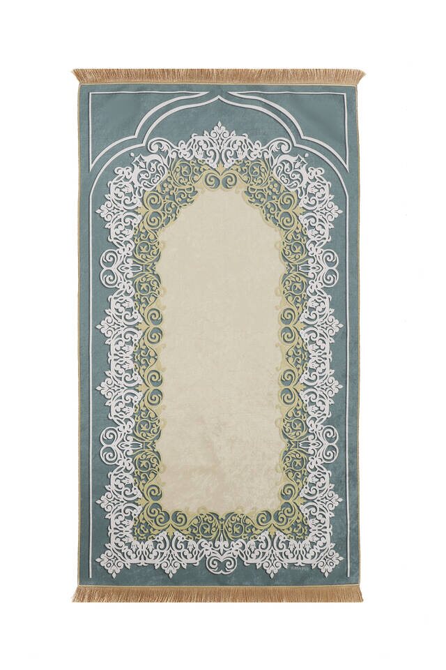 Green Velvet Carpet Prayer Rug - Bursa İpek