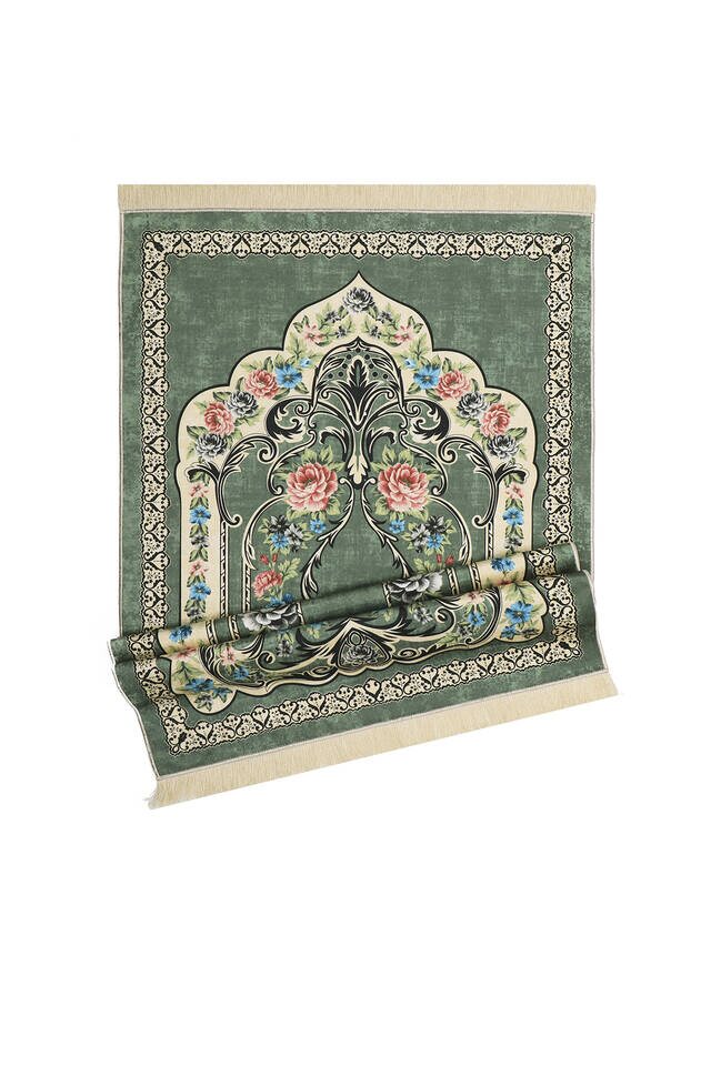 Green Velvet Carpet Prayer Rug - 4