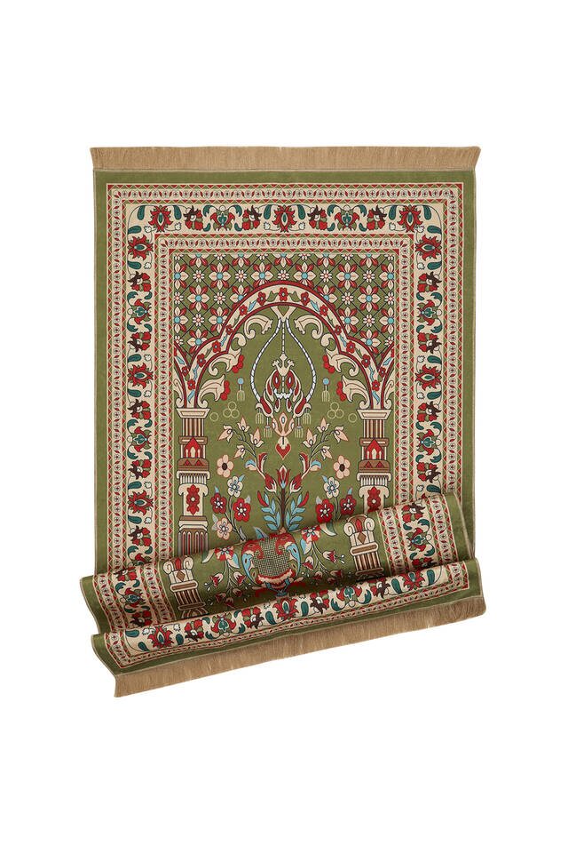 Green Velvet Carpet Prayer Rug - 4