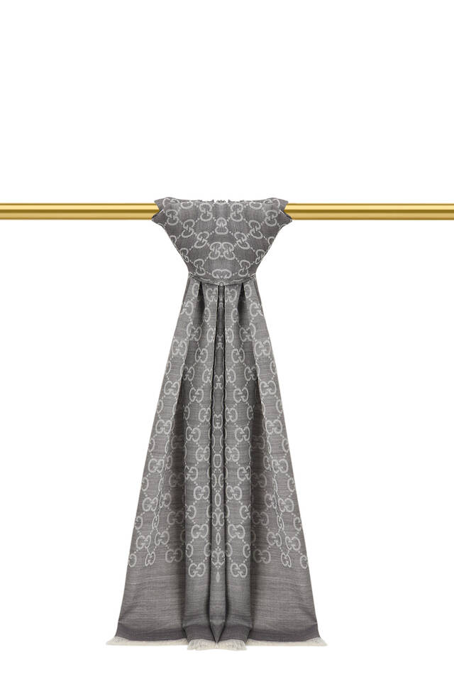 Grey G Pattern Wool Silk Scarf 