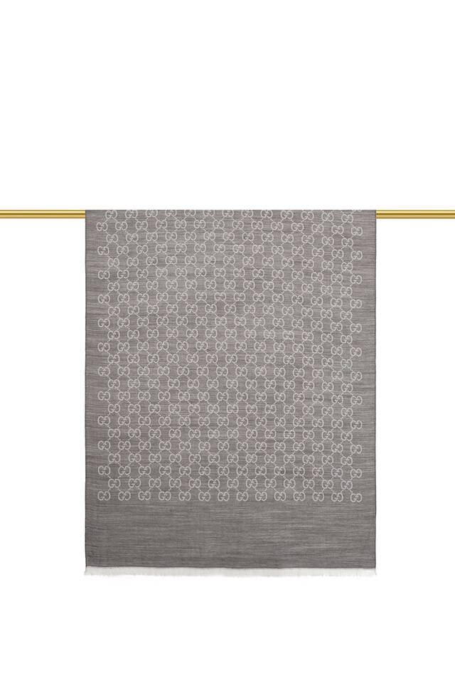 Grey G Pattern Wool Silk Scarf - 3